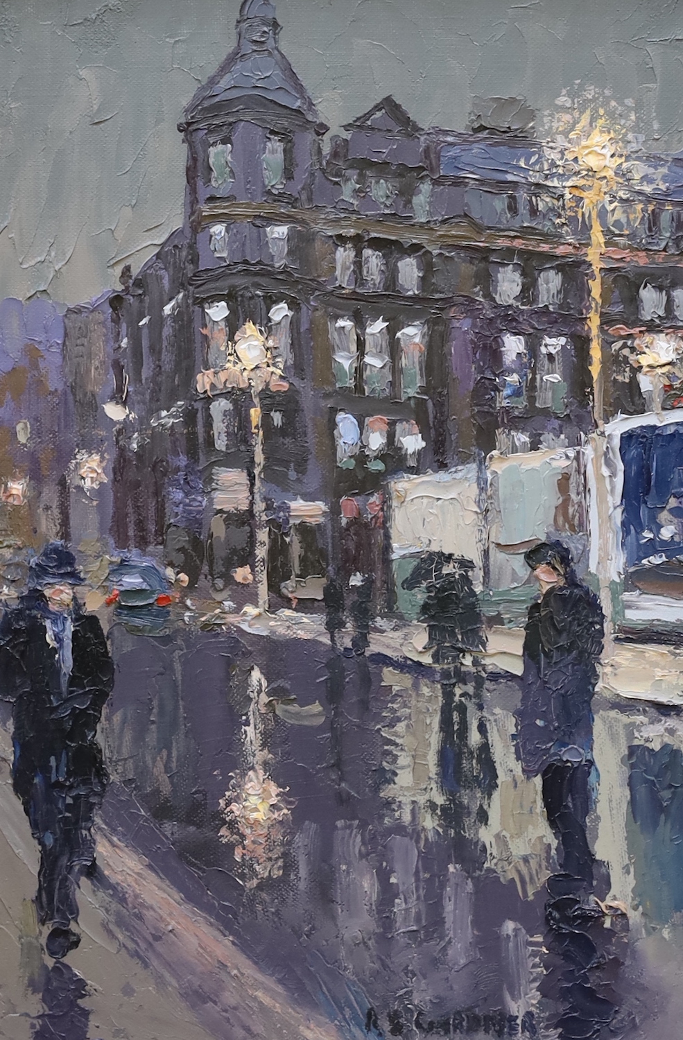 Reg S. Gardner (b.1948) impressionist impasto oil on board, 'Dale Street, Central Manchester', signed, 24 x 17cm